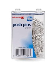 OIC Pushpins, Clear, Box Of 100