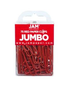 JAM Paper Paper Clips, Jumbo, 2in, 25-Sheet Capacity, Red, Pack Of 75