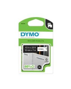 DYMO D1 45013 Black-On-White Tape, 0.5in x 23ft, Pack Of 2