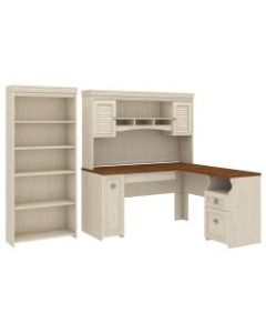 Bush Furniture Fairview 60inW L-Shaped Desk With Hutch And 5-Shelf Bookcase, Antique White, Standard Delivery