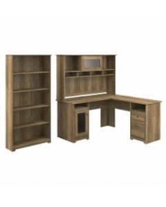 Bush Furniture Cabot 60inW L-Shaped Computer Desk With Hutch And 5-Shelf Bookcase, Reclaimed Pine, Standard Delivery