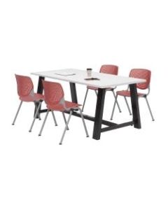 KFI Studios Midtown Table With 4 Stacking Chairs, Designer White/Coral Orange