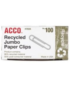 ACCO Jumbo Paper Clips, 1-3/4in, 20-Sheet Capacity, Silver, Box Of 100 Clips