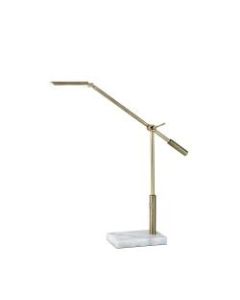 Adesso Vera LED Desk Lamp, Adjustable Height, 26inH, Antique Brass Shade/White Marble Base