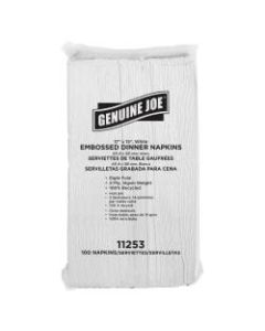 Genuine Joe Embossed 2-Ply Dinner Napkins, 17in x 15in, 100% Recycled, White, 100 Napkins Per Sleeve, Carton Of 30 Sleeves