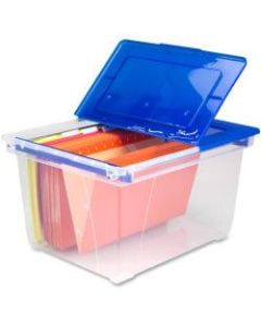 Storex Stackable Heavy-Duty Storage File Tote, 15 11/16in x 19 5/16in x 10 15/16in, Letter/Legal Size, Clear Blue