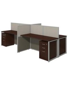 Bush Business Furniture Easy Office 4-Person Straight Desk Open Office With Four 3-Drawer Mobile Pedestals, 44 7/8inH x 60 1/25inW x 119 9/100inD, Mocha Cherry, Premium Delivery