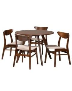 Baxton Studio Philip Dining Set, 29-1/2inH x 39-7/16inW x 39-7/16inD, Light Beige/Walnut Brown
