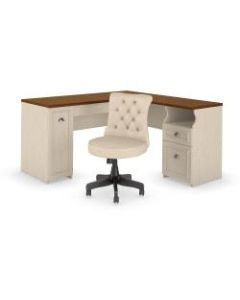 Bush Furniture Fairview 60inW L-Shaped Desk And Chair Set, Antique White/Tea Maple, Standard Delivery