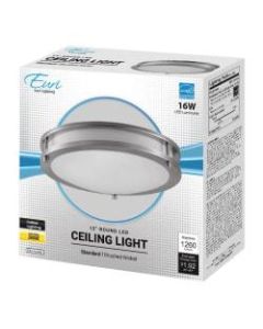 Euri Indoor Round LED Ceiling Light Fixture, 12in, Dimmable, 3000K, 16 Watts, 1,260 Lumens, Brushed Nickel/Frosted Plastic