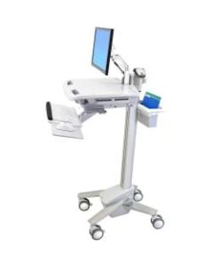 Ergotron StyleView EMR Cart with LCD Arm - 35 lb Capacity - 4 Casters - Aluminum, Plastic, Zinc Plated Steel - 18.3in Width x 50.5in Height - White, Gray, Polished Aluminum