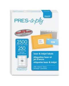 PRES-a-ply Labels for Laser and Inkjet Printers - Permanent Adhesive - 2in Width x 4in Length - Rectangle - Laser - White - 2500 / Box