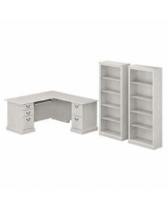 Bush Furniture Saratoga 66inW L-Shaped Computer Desk And Bookcase Set, Linen White Oak, Standard Delivery