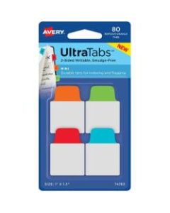 Avery UltraTabs Repositionable Mini Tabs - Write-on Tab(s) - 1.50in Tab Height x 1in Tab Width - Assorted Tab(s) - 80 / Pack