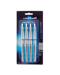 uni-ball Vision Elite Liquid Ink Rollerball Pens, Bold Point, 0.8 mm, White Barrel, Assorted Ink Colors, Pack Of 4