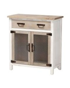 Baxton Studio Rustic Industrial Farmhouse 31inH Weathered 2-Tone 2-Door Storage Cabinet, White/Oak Brown
