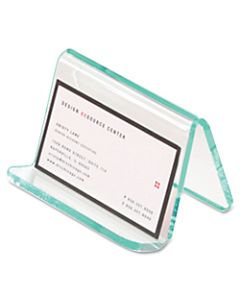 Lorell Acrylic Business Card Holder, 2inW x 3inD x 4inH, Clear/Green Edge