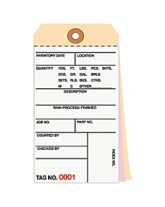 Manila Inventory Tags, 3-Part Carbonless, 0-499, Box Of 500