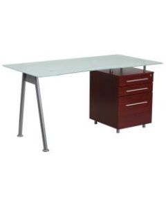 Flash Furniture Contemporary Glass Computer Desk with 3-Drawer Pedestal, Frost/Mahogany