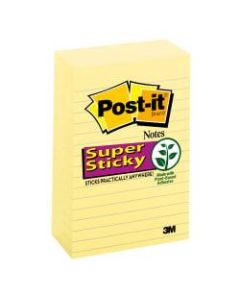 Post-it Super Sticky Notes, 4in x 6in, Canary Yellow, Lined, Pack Of 5 Pads