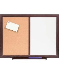 Lorell Non-Magnetic Melamine Dry-Erase Whiteboard Cork Combo Board, 24in x 18in, Mahogany Wood Frame
