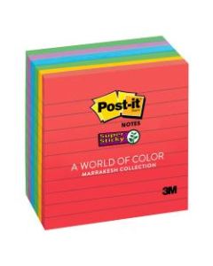 Post-it Super Sticky Notes, 4in x 4in, Marrakesh, Lined, Pack Of 6 Pads