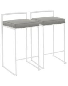 LumiSource Fuji Stacker Counter Stools, Gray Seat/White Frame, Set of 2 Stools