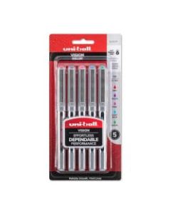 uni-ball Vision Rollerball Pens, Fine Point, 0.7 mm, Assorted Barrels, Assorted Ink Colors, Pack Of 5