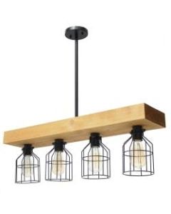 Lalia Home 4-Light Farmhouse Beam Pendant, 7-1/2inW, Light Wood/Black