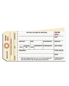Manila Inventory Tags, 2-Part Carbonless Stub Style, 1000-1499, Box Of 500