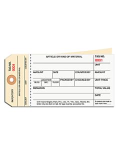 Manila Inventory Tags, 2-Part Carbonless Stub Style, 1500-1999, Box Of 500