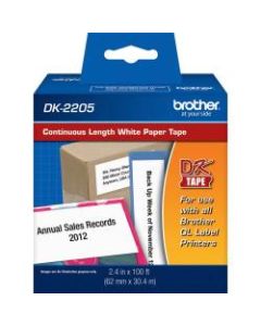 Brother DK-2205 Continuous-Feed Paper Roll Permanent Address Labels, Black On White, 2 7/16in x 100ft