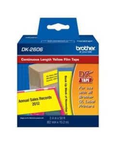 Brother DK-2606 Black-On-Yellow Tape, Continuous-Feed Film Roll, 2.5in x 50ft