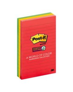 Post-it Super Sticky Notes, 4in x 6in, Marrakesh, Lined, Pack Of 3 Pads