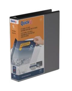 QuickFit View 3-Ring Binder, 1 1/2in Angle D-Rings, 50% Recycled, Black