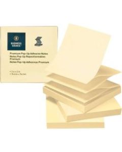 Business Source Reposition Pop-up Adhesive Notes - 3in x 3in - Square - Yellow - Removable, Repositionable, Solvent-free Adhesive, Fanfold, Pop-up - 24 / Pack