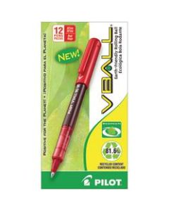 Pilot V-Ball BeGreen 82% Recycled Liquid Ink Rollerball Pens, Extra Fine Point, 0.5 mm, Red Barrel, Red Ink, Pack Of 12