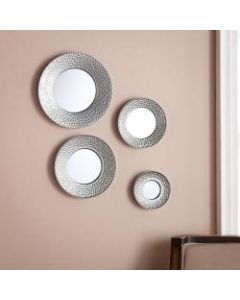 Southern Enterprises Silver Sphere Wall Mirrors, Hammered Silver, Set Of 4