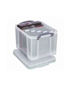 Really Useful Box Plastic Storage Container With Built-In Handles And Snap Lid, 32 Liters, 19in x 14in x 12in, Clear