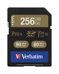 Verbatim Pro+ 256 GB SDXC - Class 10/UHS-I (U3) - 90 MB/s Read - 80 MB/s Write1 Pack - 600x Memory Speed