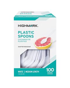 Highmark Medium-Length Plastic Cutlery, Spoons, Pack Of 100 Spoons