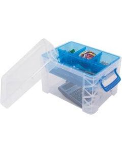 Advantus Super Stacker Divided Supply Box - External Dimensions: 10.1in Length x 7.5in Width x 6.5in Height - 5 Dividers - Lid Lock Closure - Stackable - Plastic - Clear, Blue - For Pen/Pencil, Paper Clip, Rubber Band - 1 Each