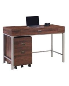 Realspace 47inW Brezio Computer Desk With Mobile File Cabinet, Brown