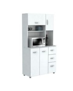 Inval Storage Cabinet With Microwave Stand, 6 Shelves, 66inH x 35inW x 15inD, Laricina White