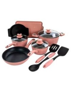 Oster Lynhurst 12-Piece Aluminum Cookware Set, Pink