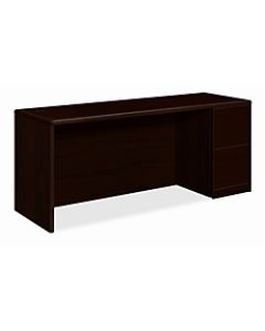 HON 10700 U-Shaped Workstation Single-Pedestal Credenza, Pedestal On Right, Mahogany