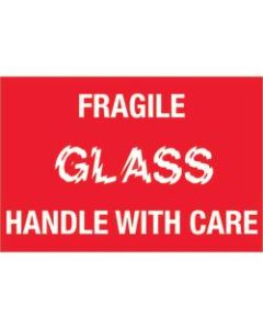 Tape Logic Preprinted Labels, DL1066, Fragile - Glass - Handle With Care, Rectangle, 2in x 3in, Red/White, Roll Of 500