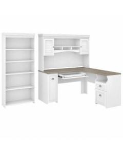 Bush Furniture Fairview 60inW L-Shaped Desk With Hutch And 5-Shelf Bookcase, Shiplap Gray/Pure White, Standard Delivery
