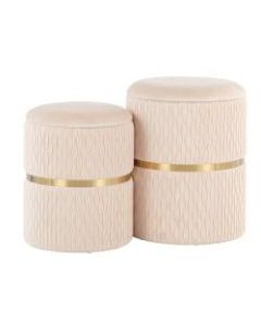 LumiSource Cinch Nesting Ottoman Set, Gold/Cream