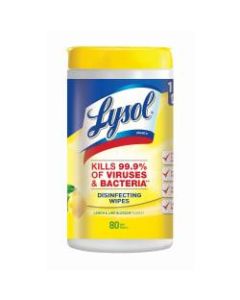 Lysol Disinfecting Wipes, Lemon And Lime Blossom Scent, Tub Of 80 Sheets